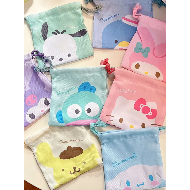 

Kawaii My Melody Kuromi Cinnamoroll Cartoon Canvas Drawstring Coin Purse Anime Sanrio Girl Heart Cute Portable Mini Cosmetic Bag