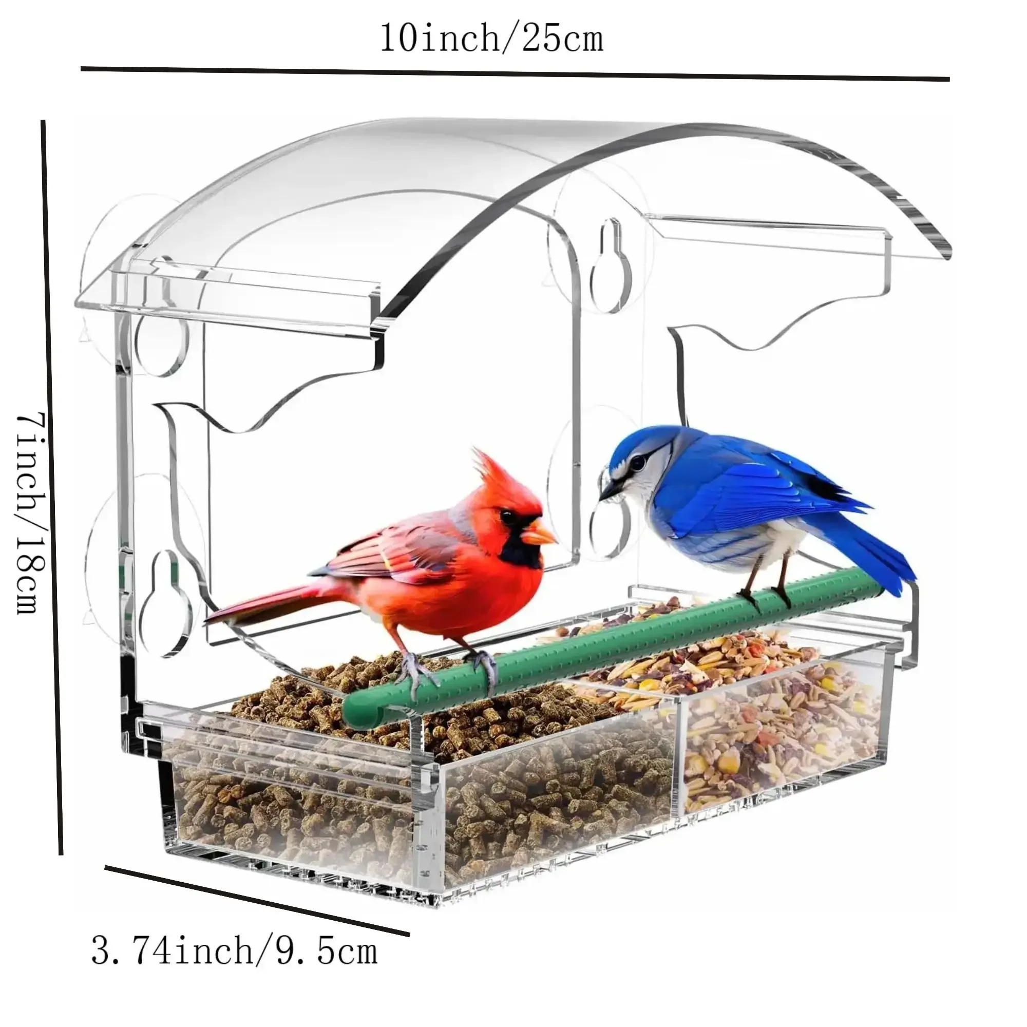 SUNALLY Mangeoire à Oiseaux Pour L'extérieur, Mangeoires Transparentes Montées Sur Fenêtre Avec Ventouses Puissantes, Mangeoire Pour Oiseaux Fumiris