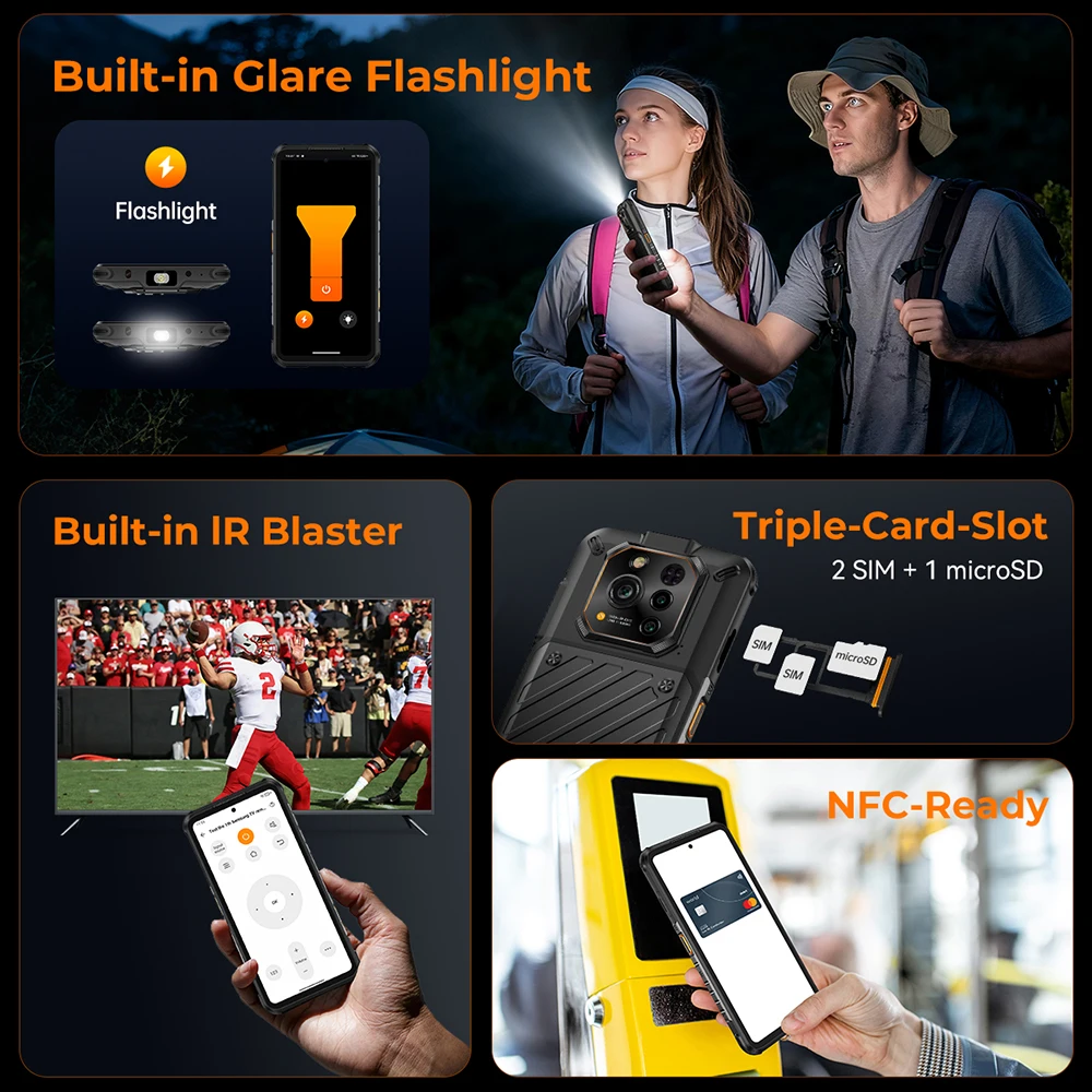 RugOne Xever 7 5G Rugged Phone Android 15 Smartphone 512GB ROM 12+12GB RAM 6.67" 120Hz AMOLED NFC 5500mAh Swappable Battery