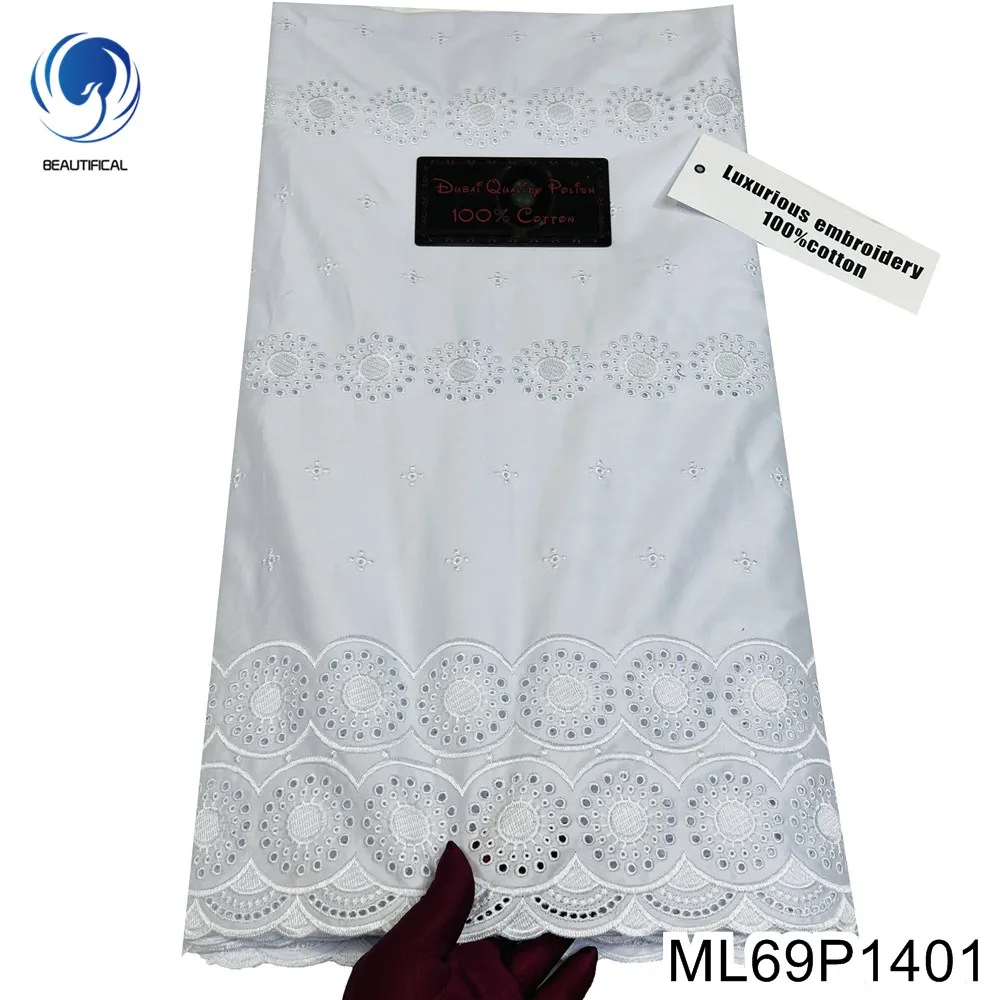 

Нишевая Высококачественная Белая африканская шелковая ткань, швейцарская вуаль хлопковое кружево, Простое Элегантное стильное платье, ML69P14