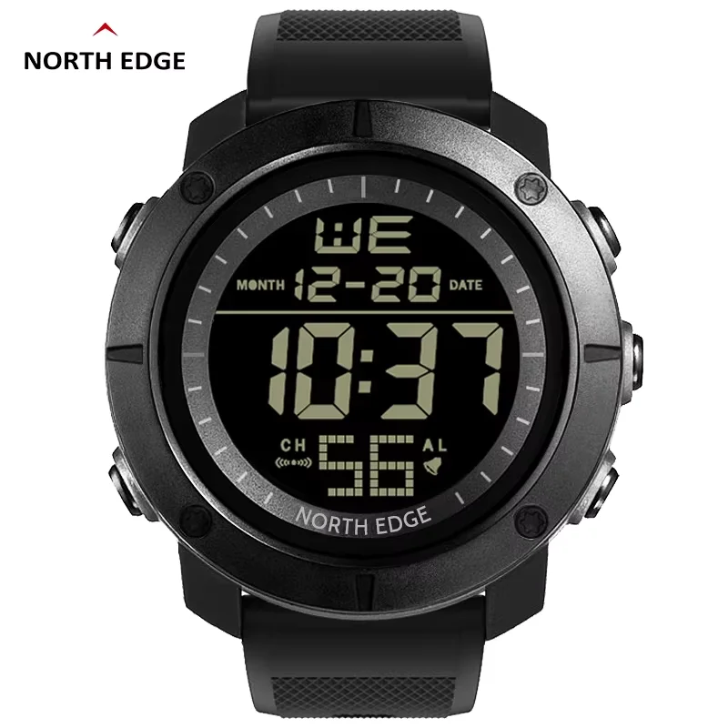 NORTH EDGE TANK Outdoor Men's Waterproof Watch with Alarm and EL Backlight Silicone Band
