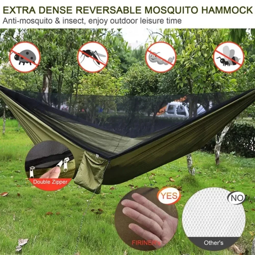 Hammock Outdoor With Mosquito Net Adult Double Anti Rollover Anti Mosquito Camping Thick Mesh Bed Swing Nap Folding Picnic 3