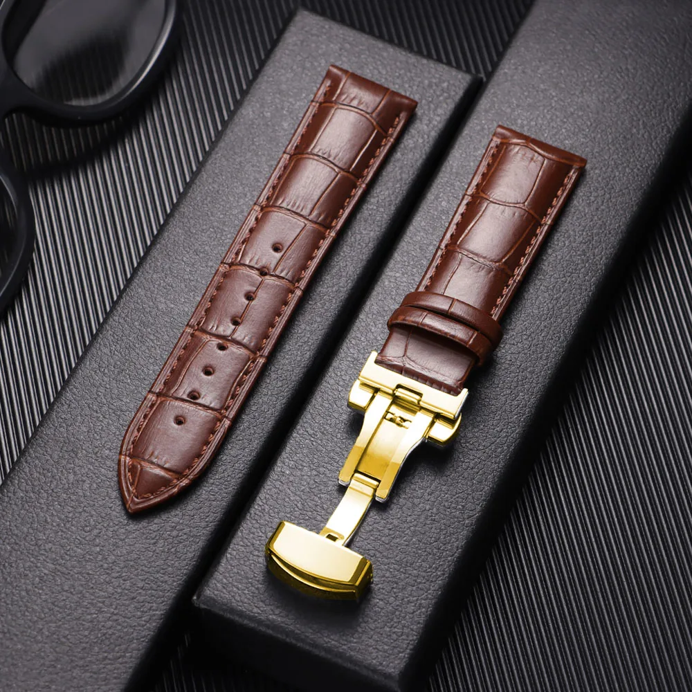 Premium Calfskin Leather Watch Strap with Butterfly Clasp – Universal Replacement Band