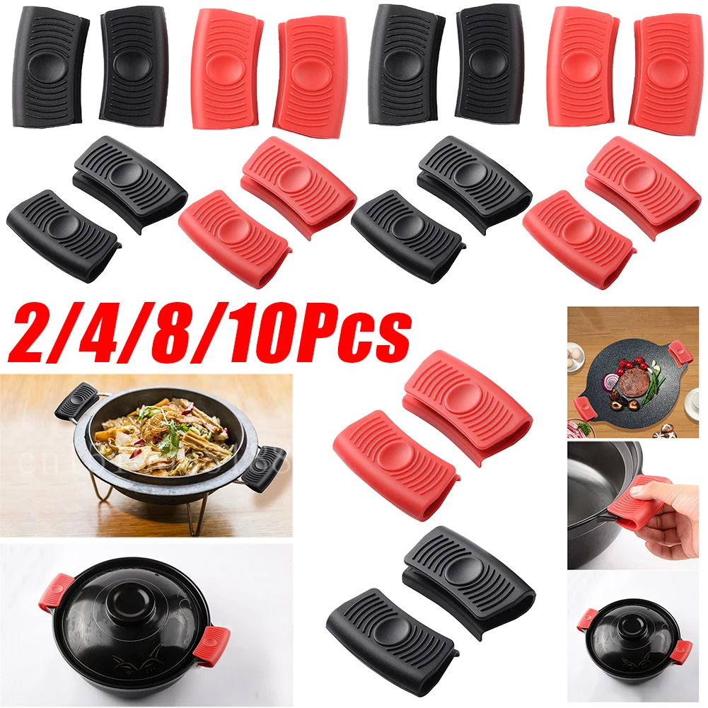 2-12Pcs Pan Handle Grip Silicone Assist Handle Holder Hot Pot Sleeve Cover Finger Scald Prevent For Cast Iron Frying pot handle cover
