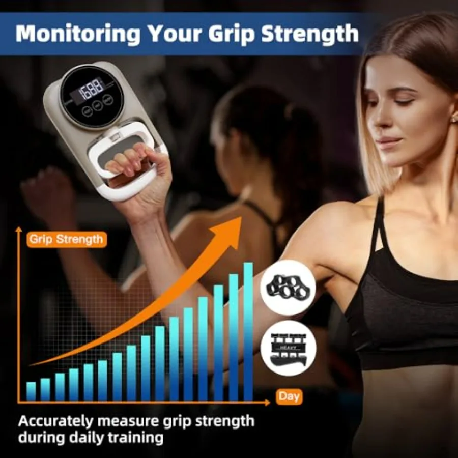 Grip Strength Trainer - Grip Strength Tester Hand Dynamometer Hand Gripper Finger Stretchers Kit with Adjustable Resistance Fing