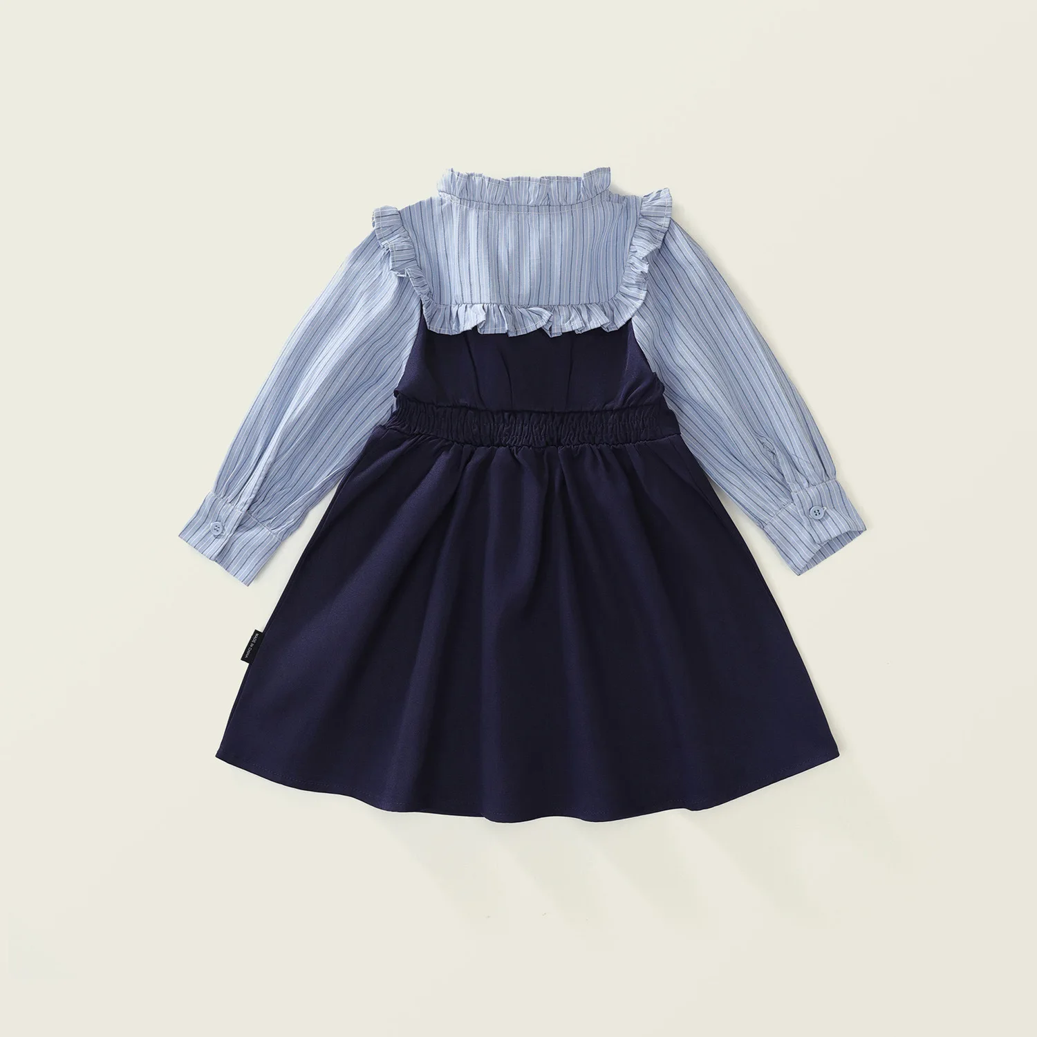 YBFSKID Frühling Kleinkind Mädchen Adrette Kleid Gefälschte Zwei Stück Baby Mädchen Kleid Streifen Kontrast Knotbow Langarm Kind Mädchen Kleid – Detail 3