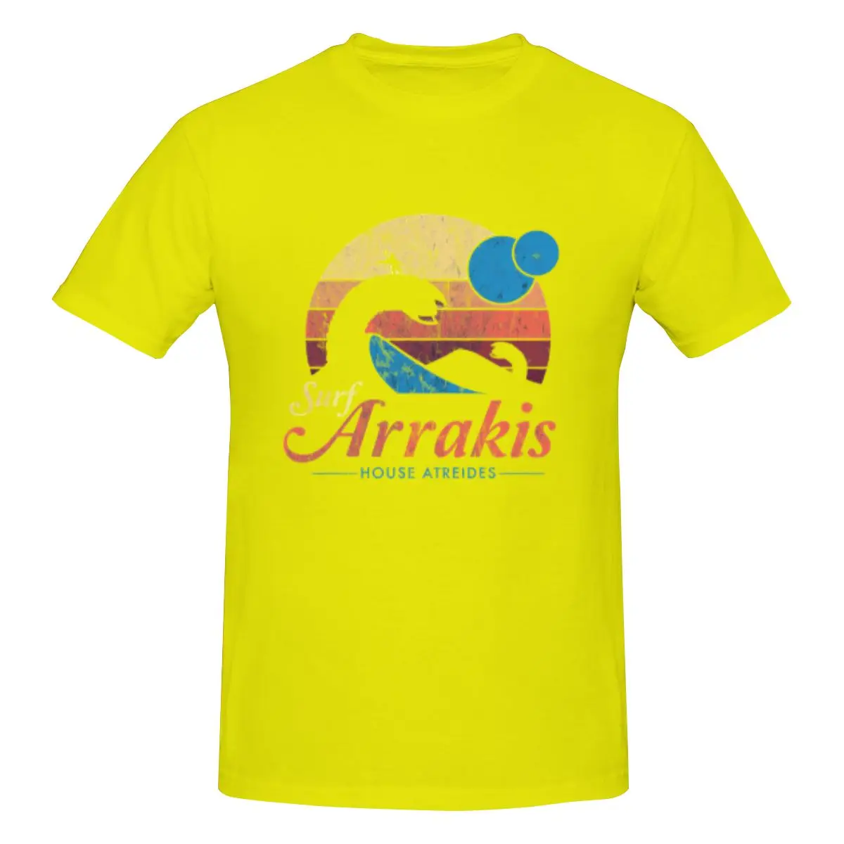 thumbnail image 1 of Visita Arrakis - Camiseta de manga corta 100 % algodón para hombre, estilo vintage desgastado, con diseño de surf, dunas y ciencia ficción, 1 of 5