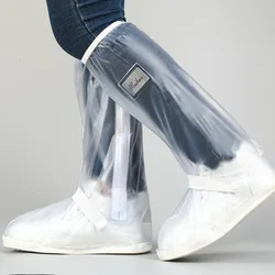 Waterproof Black Rain Boot Shoe Cover with Reflective High Top Design - M (WHITE)