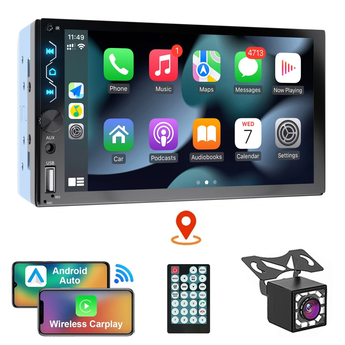 Wireless Carplay Autoradio 2 Din con You-Tube Wireless Android Auto 7 Pollici Touchscreen Autoradio con iOS/Android Mirror Link Bluetooth FM Radio USB/AUX/EQ Comandi al Volante Telecamera Posteriore