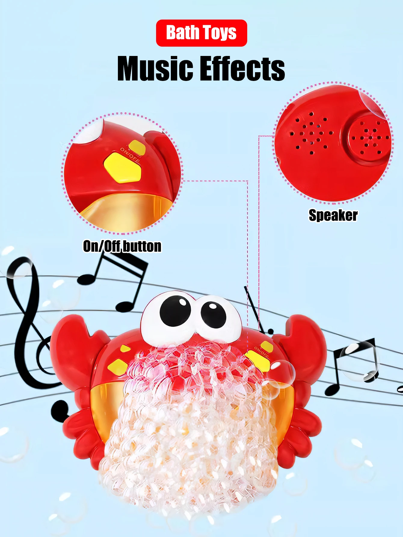 1pcs Kids Red Crab Spit Bubble Machine Baby Bath Toys Kids Bathtub Water Play with Music,Surprise Gift for Boys Girls 2