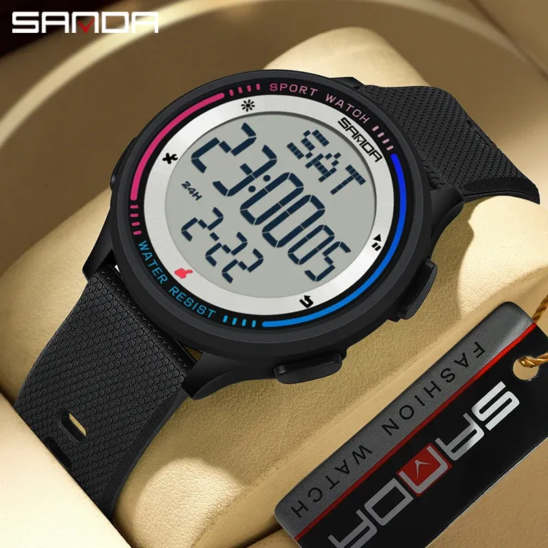 SANDA Fashion Luxury Multiple Functions Outdoor Sports Clock Waterproof Digital Movement LED Men Watch Electronic Alarm Watches