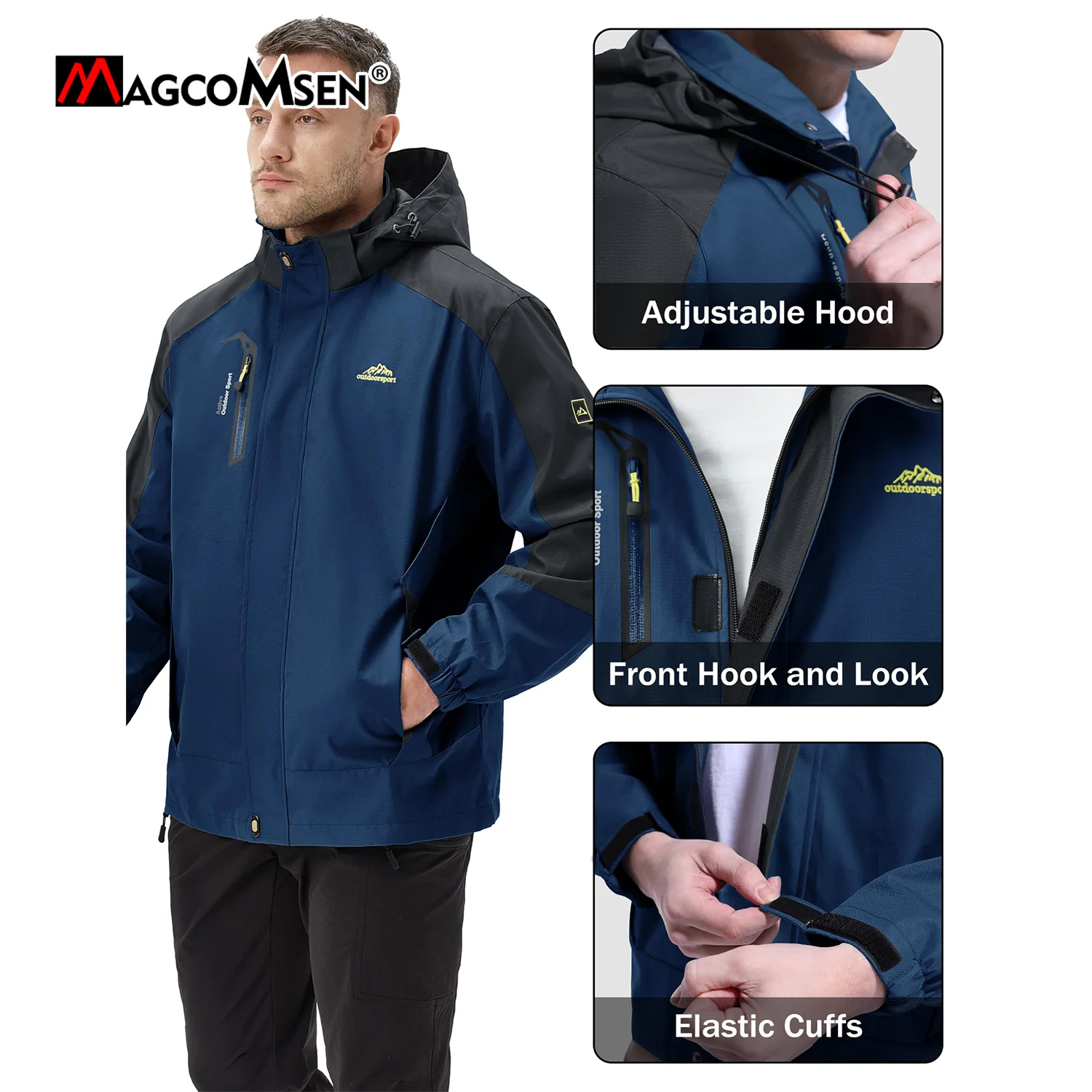 MAGCOMSEN Lightweight Hiking Jacket Mens Waterproof Windproof Hooded Rain Jacket Outdoor Camping Trekking Jackets Windbreaker 3