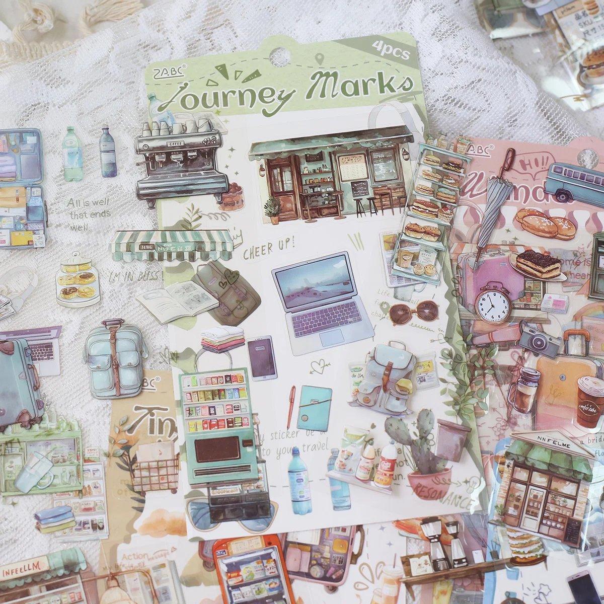 4장 PET 창의적인 스티커 미리 자른 투명 스크랩북 스티커 다이어리 장식 DIY 공예 정크 저널링 스티커