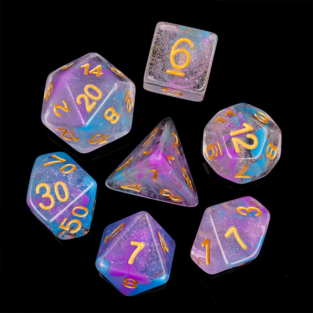 

Cusdie Swirl DND Dice Colored 7Pcs Transparent D&D Dice D4 D6 D8 D10 D% D12 D20 Polyhedral Dice Set for Role Playing Table Game