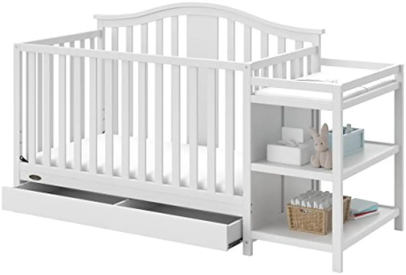 

Graco Solano 4-in-1 Convertible Crib and Changer with Drawer (White) – Crib and Changing Table Combo with Drawer