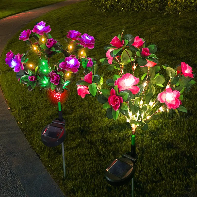 LED Solar Light Waterproof Azalea Solar Flowers Lamp Outdoor Decorative for Garden Yard Lawn Path Lighting Holiday Wedding Decor