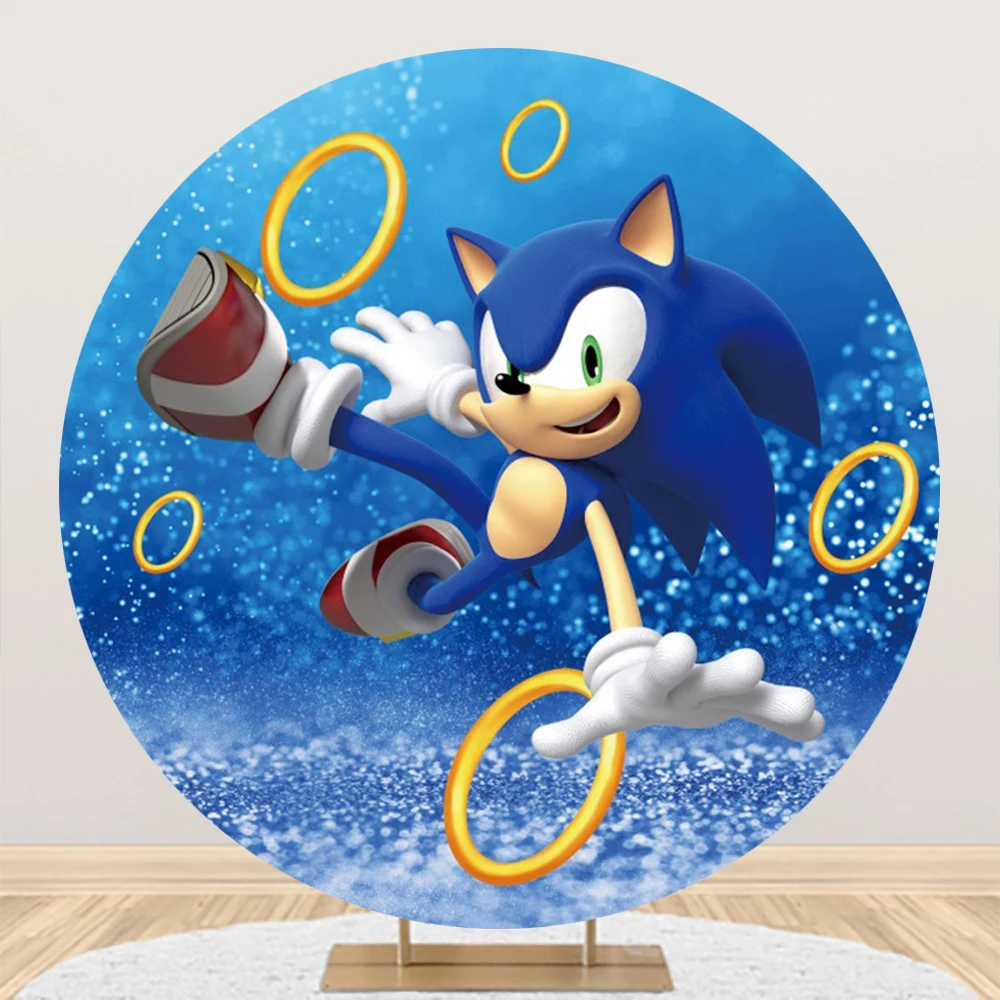 thumbnail image 1 of Suministros para fiesta de cumpleaños de Sonic The Hedgehog, fondo fotográfico redondo para fotografía, accesorios para baby shower, pancarta, decoración de escenario, 1 of 4