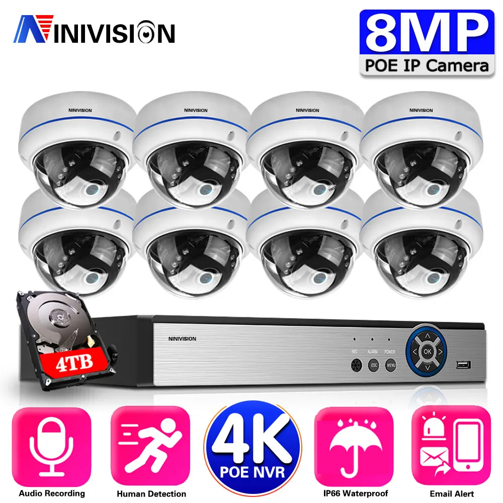 

H.265 CCTV Camera Security System 5MP 8MP 8CH Outdoor Waterproof Audio AI Night Vision POE IP Camera Vedio Surveillance Kit 4K
