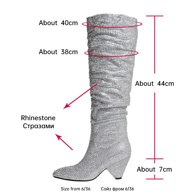 Women Knee Boots Ods Sexy Brand Luxury Bling Silver Crystal Knee High Chunky Womens Designer Stacked Cowboy Boots Rhinestone Glitter Shoes 41jc43