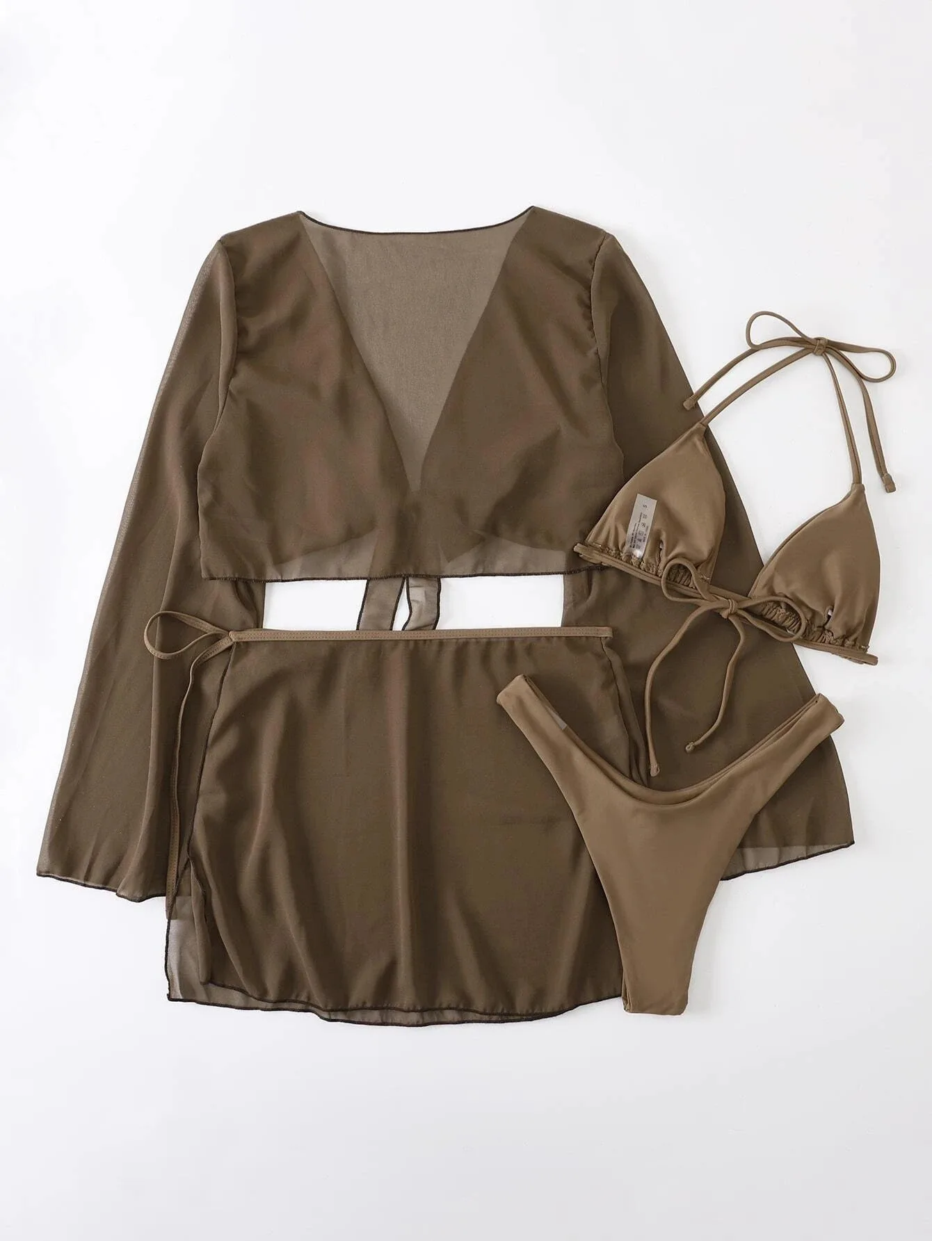 4pcs Red Bikinis Sets Women Mesh Long Sleeve Cover Up with Skirt Swimsuit 2024 Summer Push Up Beach Bathing Suit Thong Swimwear 6