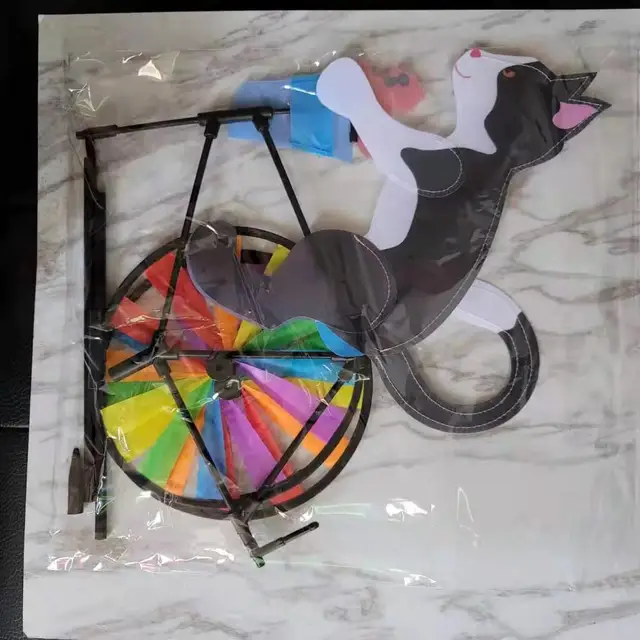 3D Állati Macska Kutya Kerékpár Diy Szélmalom Gyep Díszek Szél Fonó Forgókert Kerti Dekoráció Gyerekek Kültéri Játékok - Image 4