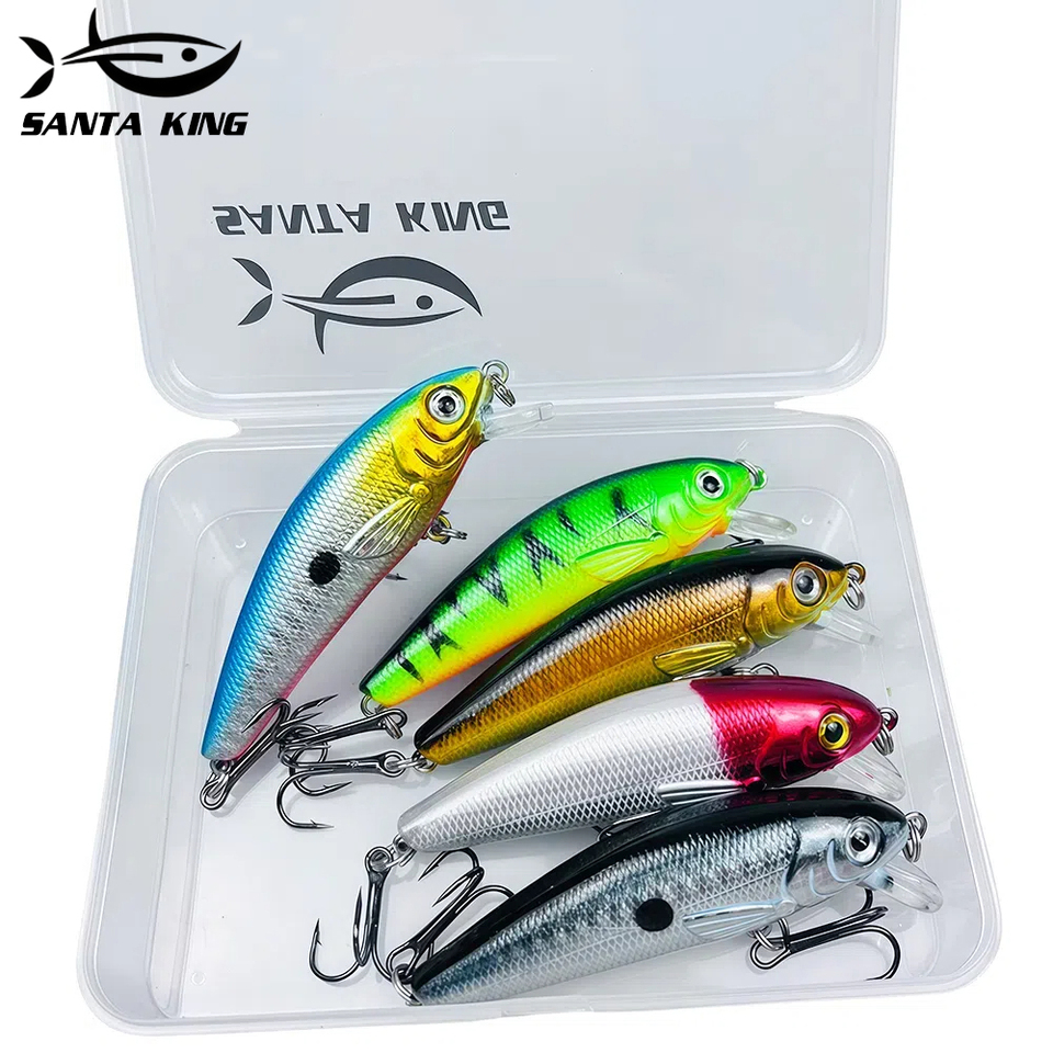 Santaking 5Pcs 7.5cm 8.5g Minnow Fishing Lures Vivid 3D Eyes Durable Carbon Steel Hooks and Rattling Ball for Effective Fishing