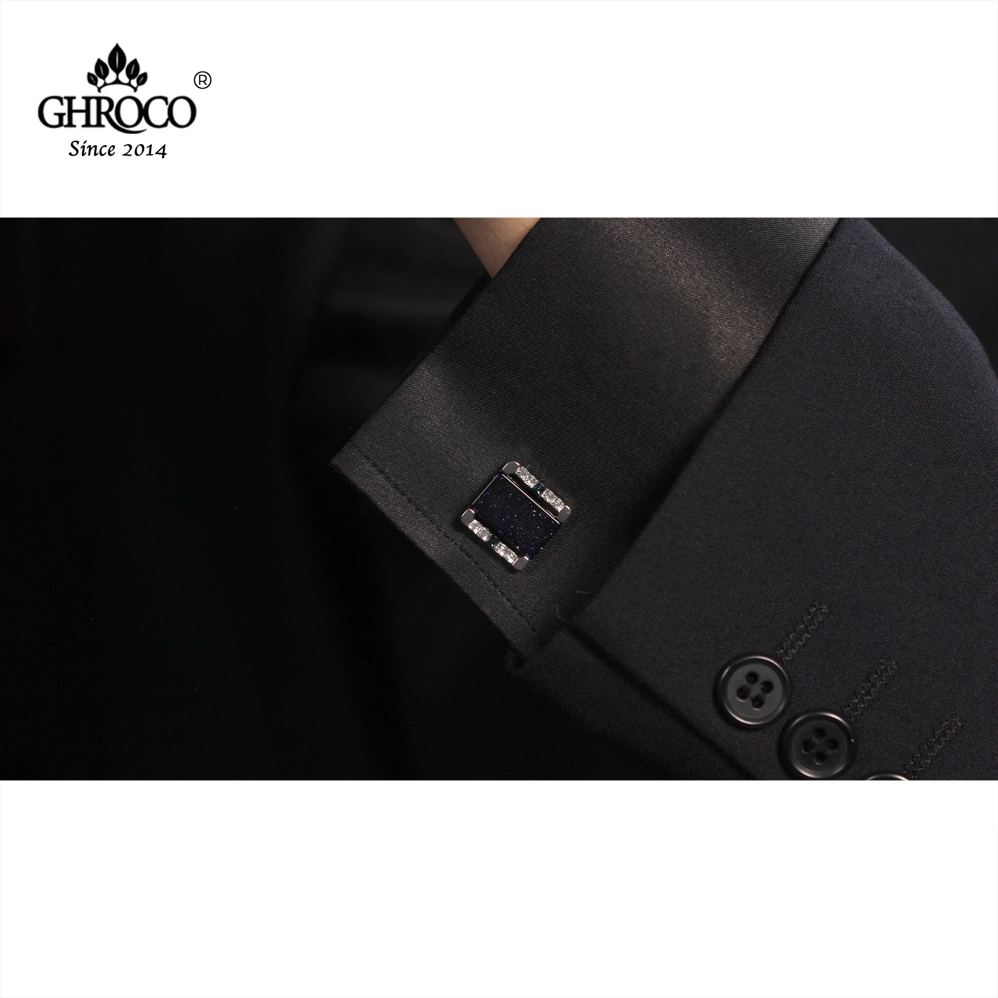 GHROCO High-Quality Exquisite Surface Inlaid Sandstone&Crystal Shirt Cufflinks Fashion Luxury Gift for Business Men and Wedding