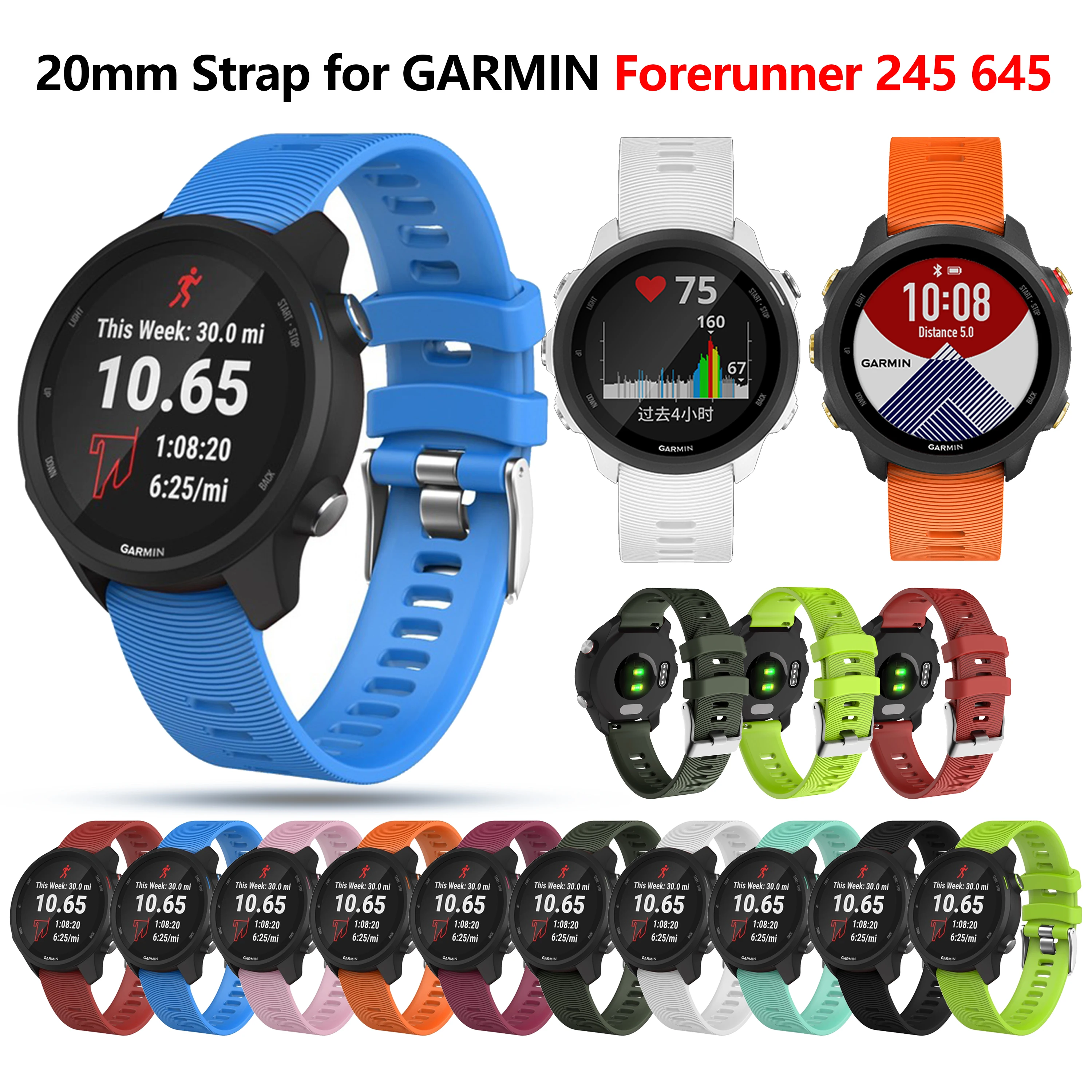 Cinturino Da 20Mm Per Garmin Forerunner 245 245 Music 158 Smart Watch Band Bracciale In Silicone Per Garminmove Sport Trend Vivoactive 3 3T