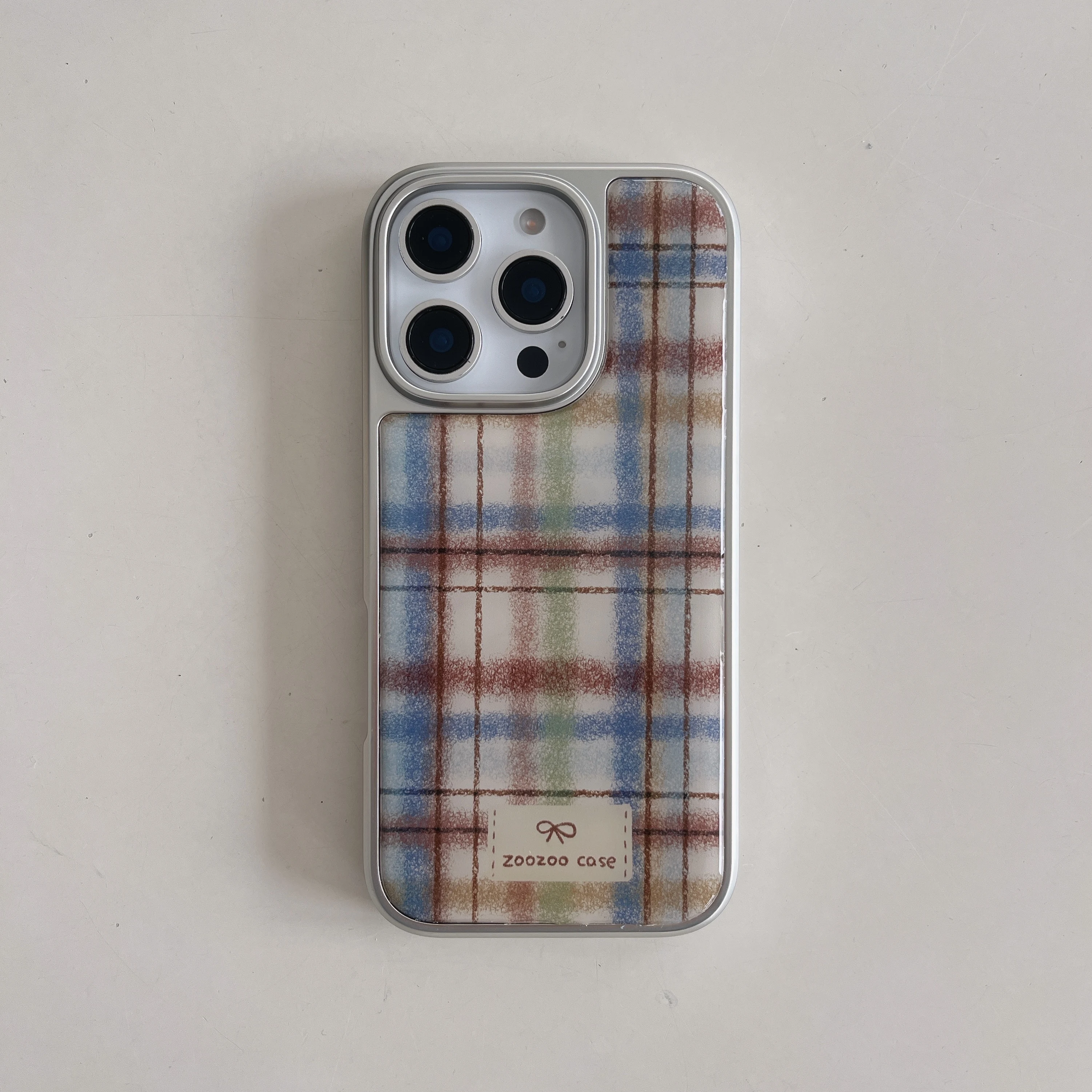 Retro Plaid Plush Silver Edge Protective Phone Case