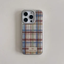 Retro Plaid Plush Silver Edge Protective Phone Case - iPhone 15 Pro Max (MULTI)