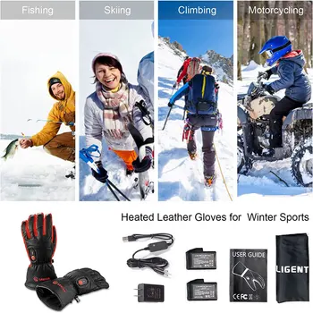 Savior Heat Winter Outdoor Sports Genuine Leather Sheepskin Electric Heating Gloves Motorcycle Gloves Hiking Gloves Waterproof 5