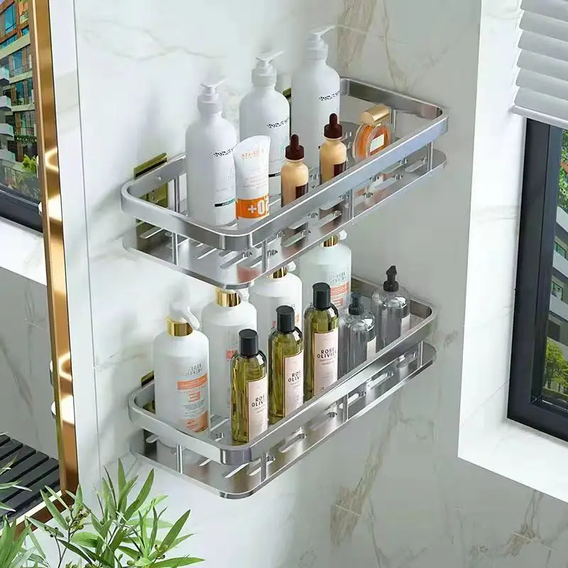 Bathroom Shelf Kitchen Storage Organizer Aluminum Alloy Shampoo Rack Shower Shelf Bathroom Accessories No Drill