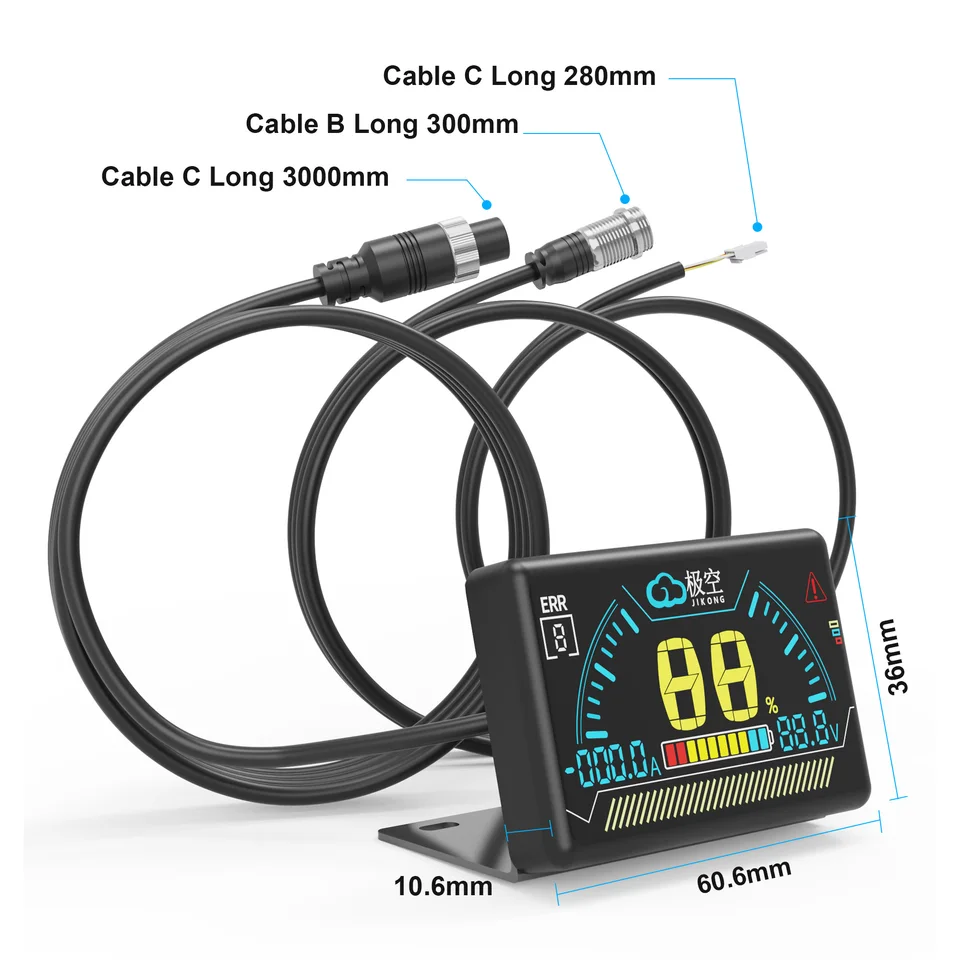 JIKONG Smart BMS with LCD Display 2.3 Inch Intelligent Battery Level Indicator Accessory with 3500mm Cable for Battery Managemen