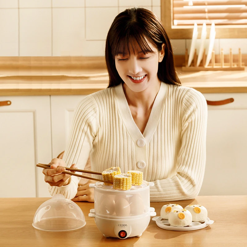 Multifunctional Egg Boiler 2 Layers Mini Electric Egg Cooker Egg Steamer Kitchen Steamed Breakfast Automatic Power Off Cooker 5