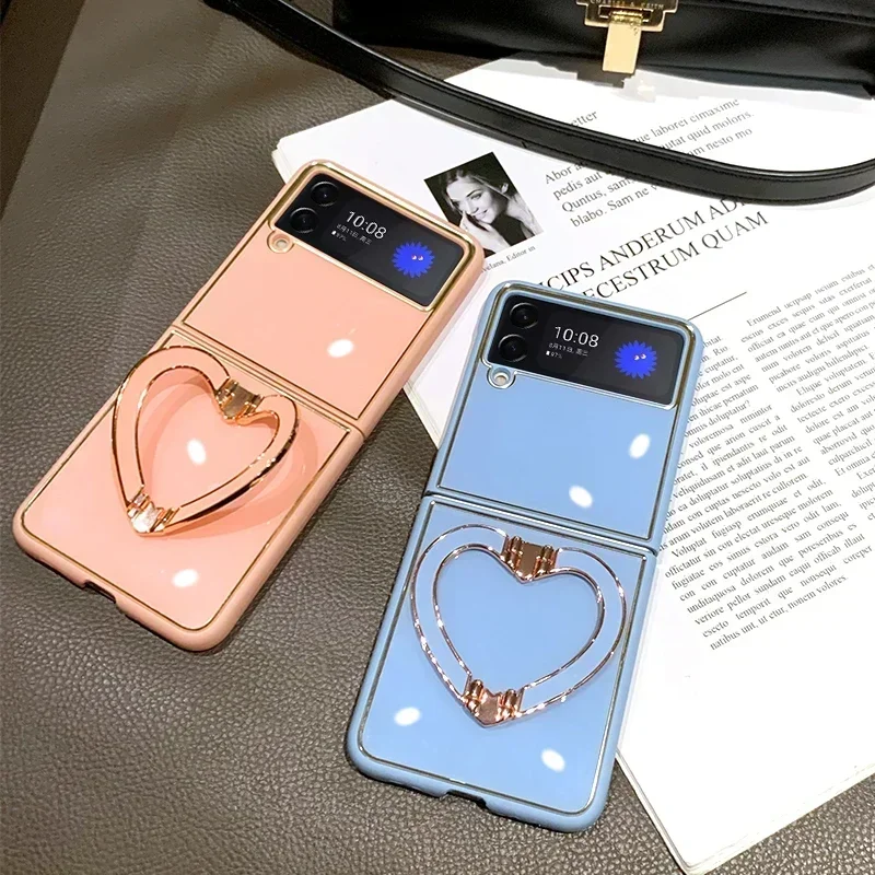 Cute Cartoon Love Heart Bracket Case with Plating Cover