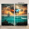 2pcs, spring summer Curtains Strange skeletons floating in stormy seas Sheer Curtains Versatile Polyester Fabric Decorations Use 3