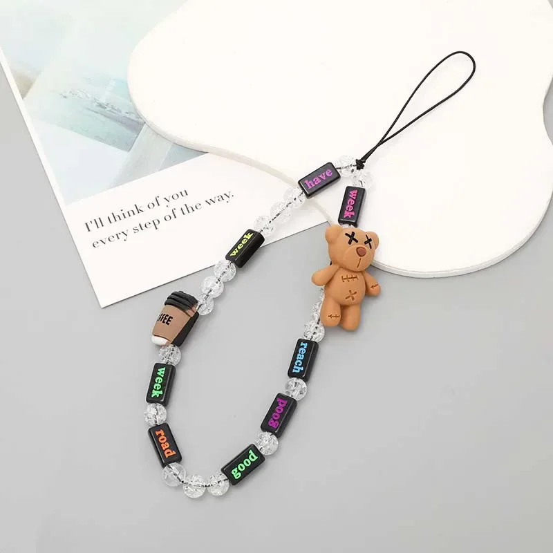 Fashion Crystal Bow Beaded Phone Chain Lanyard Jewelry Accessories Simple Non-slip Wristband Cellphone Case Rope for Women Gifts