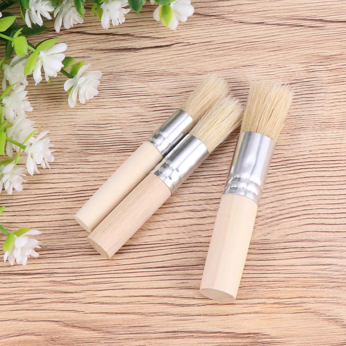 

3 Pcs Paint Brushes Oil Round Head Acrylic Stencil Bamboo Bristle Painting Tool