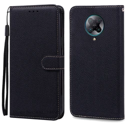 Silicone Wallet Leather Flip Phone Case - Premium Cover for Poco F2 Pro (Black)