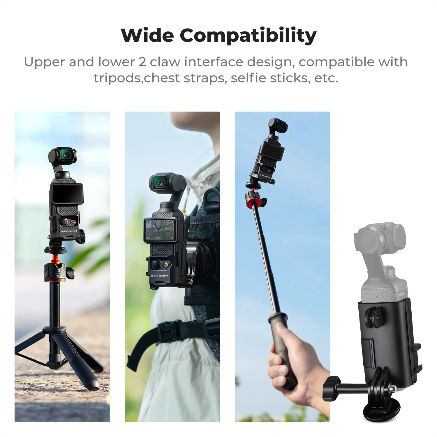 K&F CONCEPT DJI 오즈모 포켓 3용 확장 어댑터 마운트, 콜드 슈 마운트/1/4인치 나사 구멍이 있는 확장 마운팅 브래킷 프레임