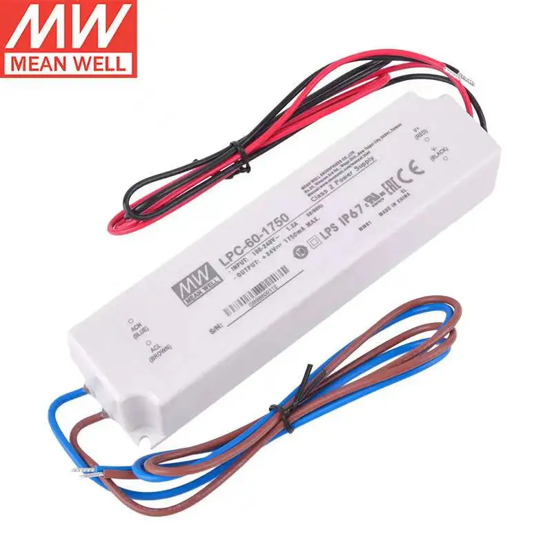 MEAN WELL LPC-60-1750 정전류 단일 출력 스위칭 전원 공급 장치,  LED 드라이버, IP67, 1750mA, , 신제품