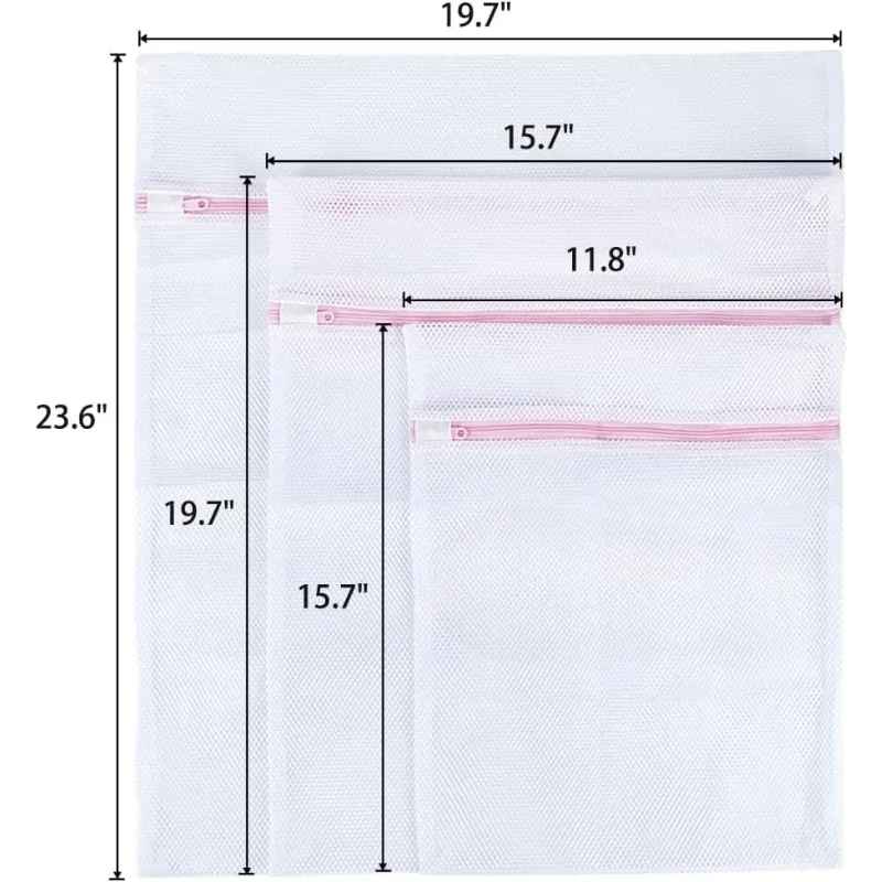 3-Piece Set Laundry Bags - Zippered Mesh Washing Bags for Delicate Undergarments and Household Cleaning 3