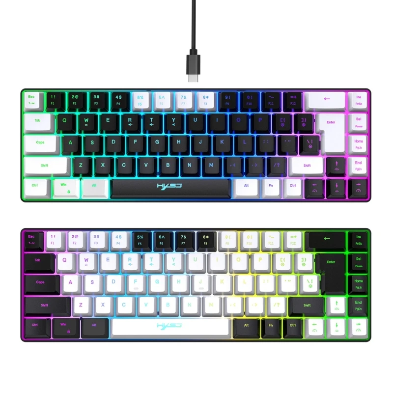 

V200 Portable 68 Keys USB Gaming Keyboard Ergonomic Mechanical with RGB Backlit Drop Shipping