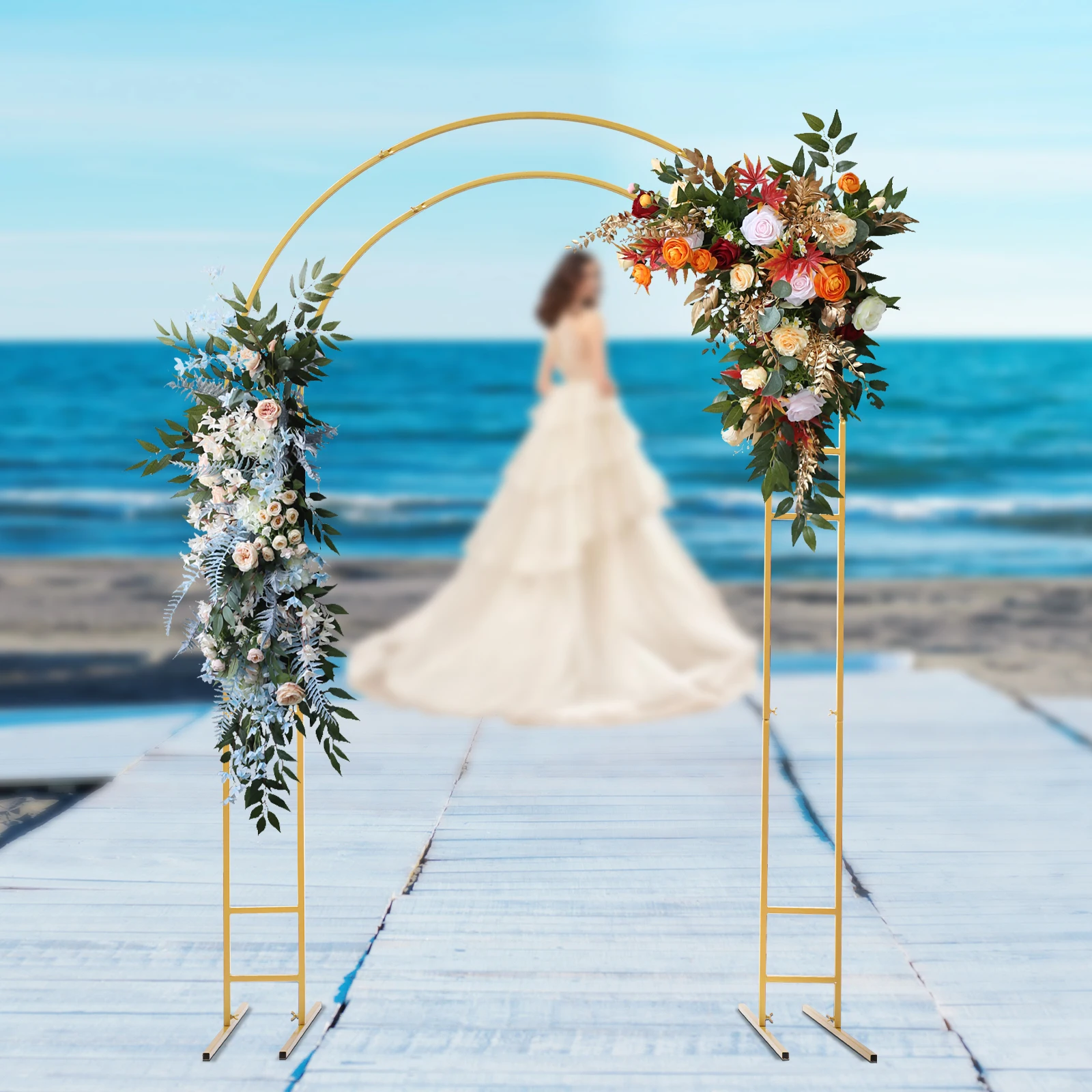 

7.2ft Gold Metal Wedding Arch Metal Flower Holder Modern Balloon Arch Backdrop Arch Stand for Wedding Garden Yard Party Decor