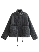 Women's Fashion fall and winter new Europe and the United States retro casual solid color long-sleeved pocket zipper jacket