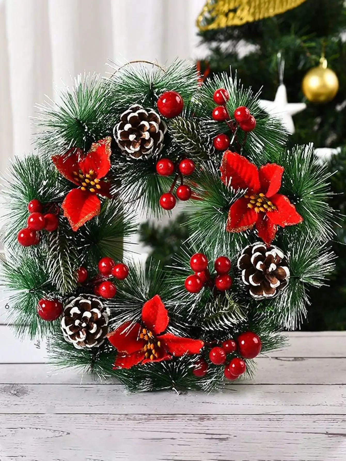 1pc Wreath Front Door Christmas Flower Wreath Thanksgiving Indoor Outdoor Home Decoration Pinecone Snowflake Flower Wreath_voghion.com