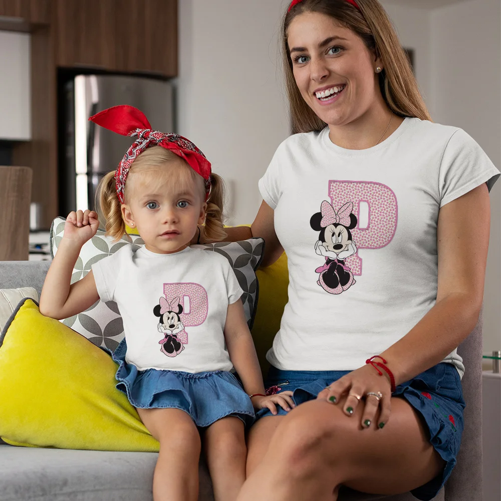 couple matching outfits for wedding Baby Kids Clothes Mom and Daughter Short Sleeves Spain Family Matching Outfits Disney Minnie Mouse Name Print Soft Tshirt cute matching outfits for couples