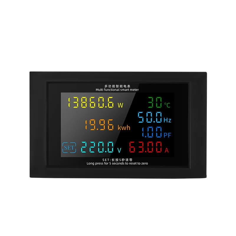 디지털 전압계 전류계 6 in 1 전기 계량기 AC 50-380V 0100A 전압 및 전류 측정기 역률 주파수 KWH 미터