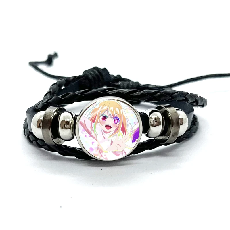 Hot Anime OSHI NO KO Leather Bracelets Hoshino Ai Akuamarin Rubii Sarina Gorou Glass Dome Snap Button Bracelet & Bangles Jewelry 4