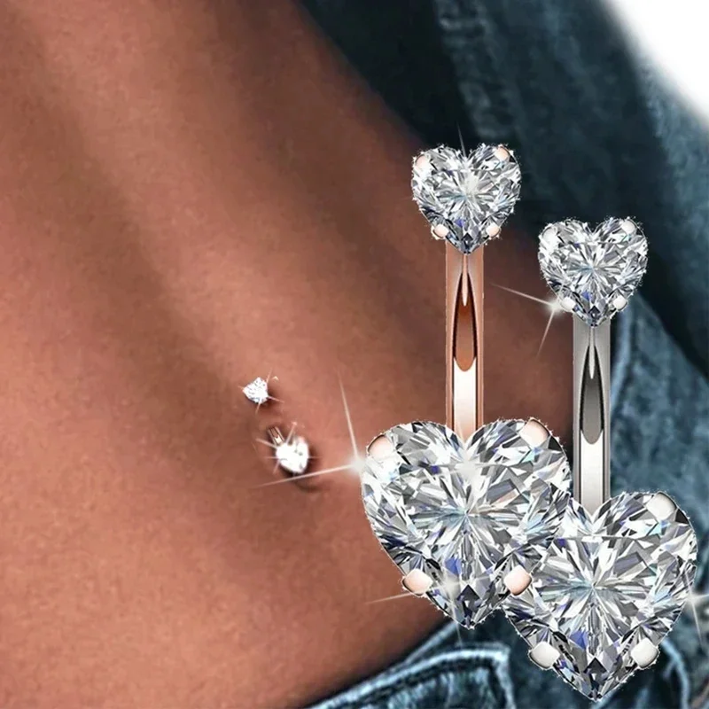 Alloy Heart Resin White Rhinestone Sexy Body Navel Ring Piercing Jewelry main image 0